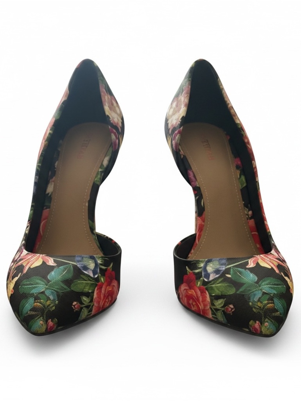 JustFab Black Floral Pointed-Toe Heels